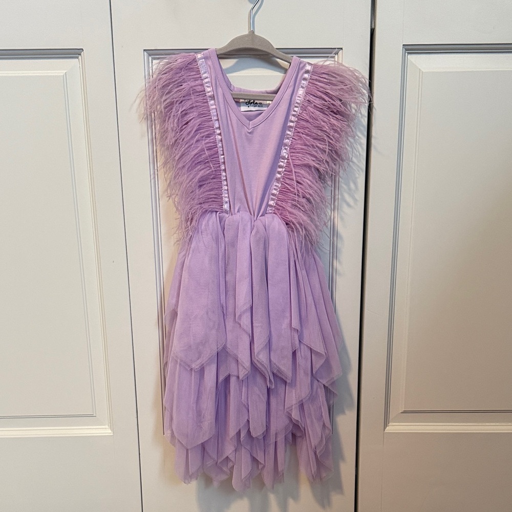 Lola + The Boys Lavender Feathered Dress